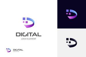 initial letter D digital with pixels logo icon design, letter ID logo element for technology identity
