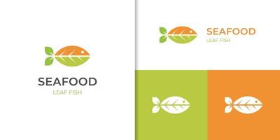 leaf fish logo icon design, green fish nature logo symbol for healthy food element, fresh fish, seafood logo template vector