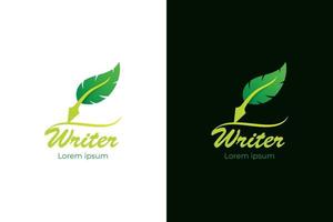 moderno el naturaleza escrito o escritor degradado logo. pluma con hoja diseño concepto para firma logo logo diseño vector modelo