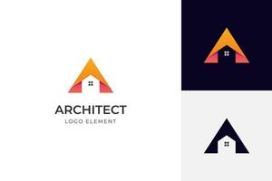 minimalist construction architecture house logo with letter a triangle ruler icon vector