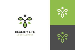 people leaf line logo design. abstract young people lifestyle with happy human logo symbol icon design for healthy life design element vector
