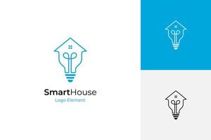 smart house logo icon design element with home and light bulb or lamp design concept for technology system in house symbol or sign vector