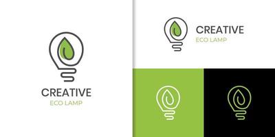 diseño de icono de logotipo de luz de energía ecológica con concepto de diseño de bombilla y hoja para energía solar, elemento de vector sostenible