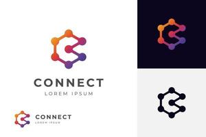 initial letter C Molecule logo symbol with hexagon design concept for io tech Connect Dots Science Technology Logo Design or technology brand identity mark vector