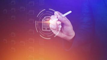 Document Management System DMS, Online documentation database and process automation to efficiently manage files, knowledge and documentation enterprise with ERP. Corporate business technology. photo