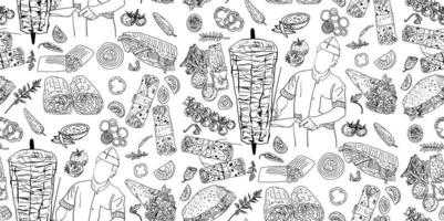 Shawarma Kebab pattern fast food. Seamless pattern. vector