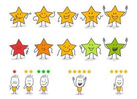 Stick figures give review rating and feedback. vector