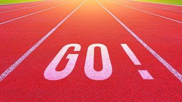 Word go written on an athletics track for business planning strategies and challenges or career path opportunities and change, road to success concept photo