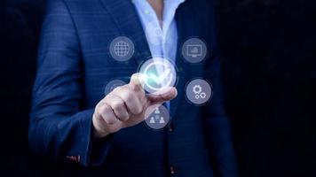 Quality management with Quality assurance or QA and Quality control or QC and improvement. Standardization and certification concept. compliance to regulations and standards. concept with manager. photo