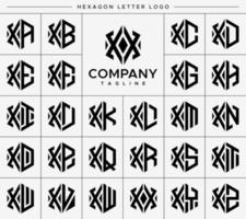 Modern hexagon X letter logo design vector set. Hexagonal XX X logo graphic template.