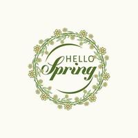 Hello Spring hand drawn logotype sketch, icon typography badge. Spring lettering with leaves for greeting card, invitation template. vector