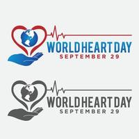 World heart day with red, blue, dark grey heart and world sign vector design