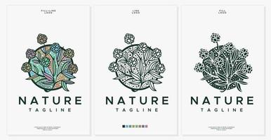 Nature flower logo design set. Vintage floral line logo graphic template collection. vector