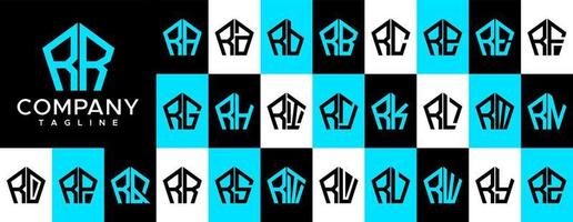 Abstract pentagon letter R logo design vector. Line polygonal RR R letter logo set. vector