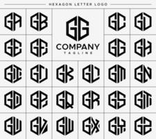 Modern hexagon G letter logo design vector set. Hexagonal GG G logo graphic template.