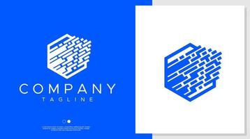 Technology pixel data box logo design. Modern line digital abstract logo. vector