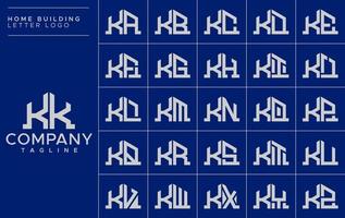 Minimalist home letter K logo design template set. House KK K letter logo vector collection.