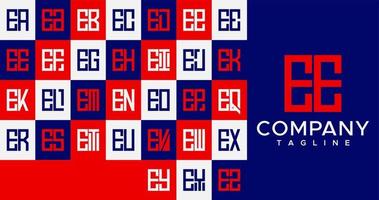 Minimalist square letter E logo design. Simple box EE E letter logo vector set.
