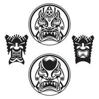 Hand drawn totem face, statue, idol Polynesian symbol set. Ancient tribal,eps 10 vector