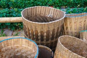 Bamboo basket of hill tribe,Woven bamboo basket bag with rope, tribal handmade photo