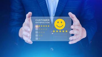 User gives rating to service experience on online application, Customer review satisfaction feedback survey concept, Customer can evaluate quality of service leading to reputation ranking of business. photo