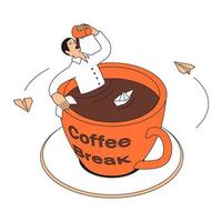 Man is resting inside a cup of coffee. vector