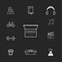 Hobbies icons set editable vector stroke silhouette