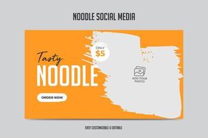 Noodle video thumbnail template tasty food menu video cover thumbnail design vector
