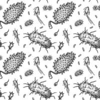 Viruses seamless patten. Scientific hand drawn vector illustration in sketch style. Microscopic microorganisms