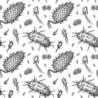 Viruses seamless patten. Scientific hand drawn vector illustration in sketch style. Microscopic microorganisms