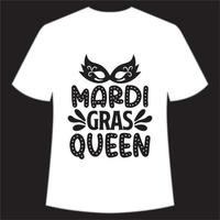 Mardi Gras Queen shirt print template, Typography design for Carnival celebration, Christian feasts, Epiphany, culminating Ash Wednesday, Shrove Tuesday. vector