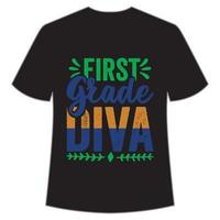 First Grade Diva Mardi Gras shirt print template, Typography design for Carnival celebration, Christian feasts, Epiphany, culminating Ash Wednesday, Shrove Tuesday. vector