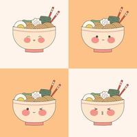 I love ramen. Traditional Japanese noodle. Asian food. Cute bowl of ramen. Kawaii stock vector illustration.