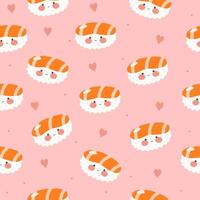 linda interminable modelo con Sushi, rollos y gunkans kawaii ornamento con tradicional japonés alimento. asiático cocina. valores vector ilustración.