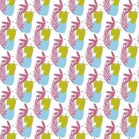 Pattern of abstract geometric shapes spring colors. Vector flat illustration. Seamless pattern. Packaging design. Flowers, twigs.