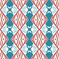 Blue and Red Chevron Seamless Pattern with Tribal Shape. Pattern designed in Ikat, Aztec, Moroccan, Thai, Luxury Arabic Style. Ideal for Fabric Garment, Ceramics, Wallpaper. Vector Illustration.