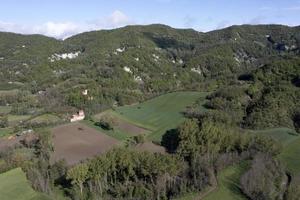 Borghetto di Borbera Pemonte Italy Village aerial View Panorama farmed fields photo