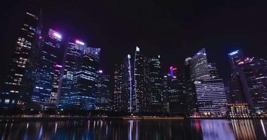 time lapse view of the highrise skyscraper office financial building tower in the central business district area city of Singapore in night time,modern metropolis video