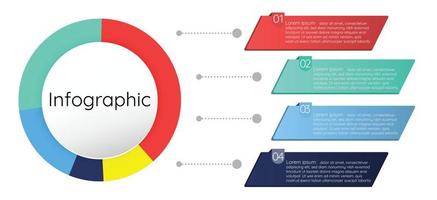 Infographic template for business information presentation. Vector circles and geometric elements. Modern workflow diagrams. Report plan 4 topics