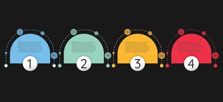 Infographic template for business information presentation. Vector semicircle and geometric elements. Modern workflow diagrams. Report plan 4 topics