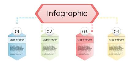 Infographic template for business information presentation. Vector hexagonal and geometric elements. Modern workflow diagrams. Report plan 4 topics