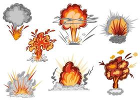 explosiones recopilación. un explosión desde un bomba, un atómico o nuclear explosión. el concepto de destrucción, guerra y armas mano dibujado vector ilustración aislado en el blanco antecedentes.