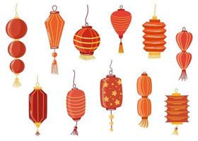 Chinese Paper Lantern Collection. Doodle icon. Traditional Chinese lantern day. Poster, April 20. Important day. Hand drawn vector illustration isolated on the white background.