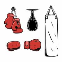 boxing gloves and punching bag design set vector