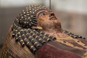 NEW YORK, USA - APRIL 23 2017 - Metropolitan Museum egyptian queen sarcophagus detail close up photo
