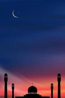 Islamic card with Mosques dome,Crescent moon on blue sky background,Vertical banner Ramadan Night with twilight dusk sky for Islamic religion,Eid al-Adha,Eid Mubarak,Eid al fitr,Ramadan Kareem vector