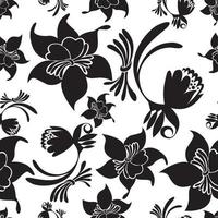 Seamless pattern black Chrysanthemums,japanese floral patern on white background vector