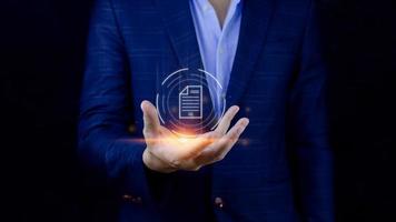 Document Management System DMS, Online documentation database and process automation to efficiently manage files, knowledge and documentation enterprise with ERP. Corporate business technology. photo