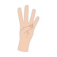 A hand gesture. The number four. Sign language. Vector illustration isolated on white background