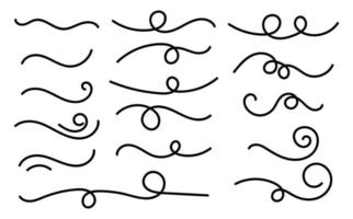 Swish doodle underline set. Hand drawn swoosh elements, calligraphy swirl. Swash decorative strokes on white background, vector illustration